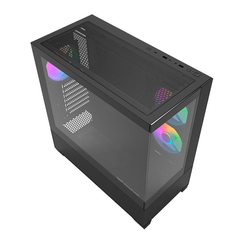 Gabinete Gamer Aigo Darkflash Panoramic DS900 Air, Rainbow, Mid-Tower, Lateral de Vidro, Com 3 Fans, Preto, DF-PANORAMIC-DS900AIR-BK-3F