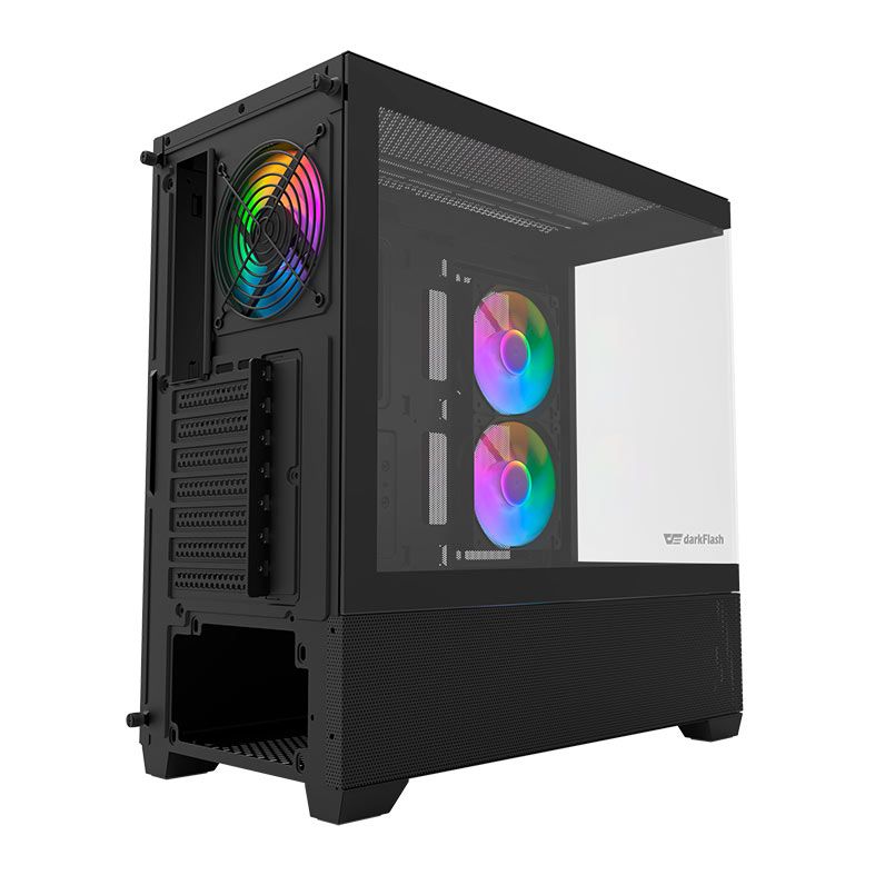Gabinete Gamer Aigo Darkflash Panoramic DS900 Air, Rainbow, Mid-Tower, Lateral de Vidro, Com 3 Fans, Preto, DF-PANORAMIC-DS900AIR-BK-3F