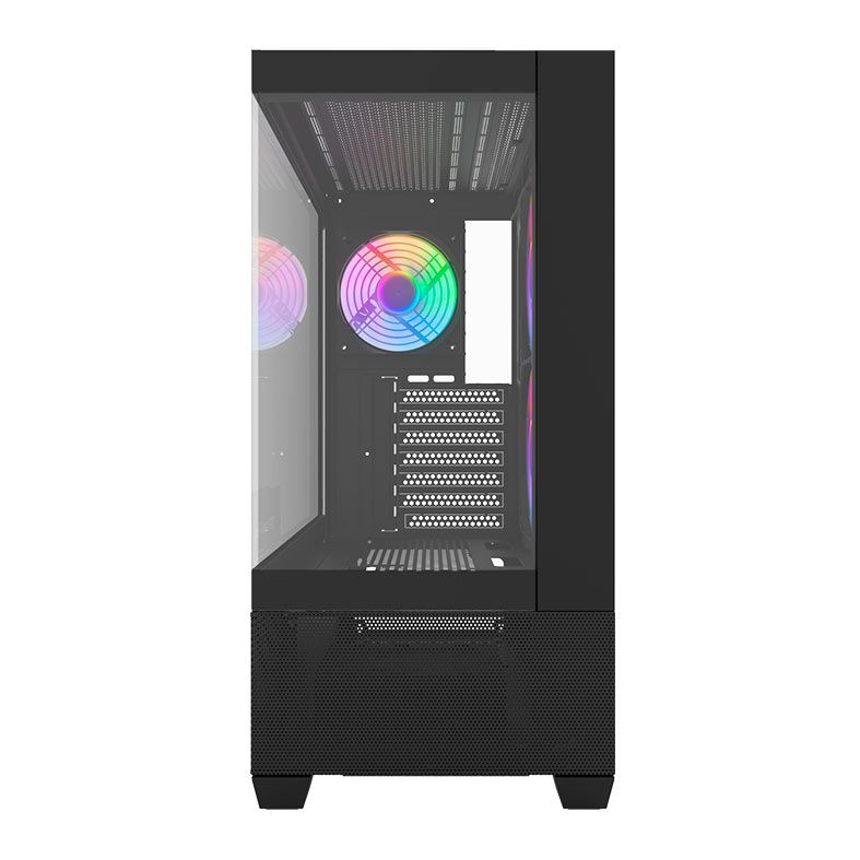 Gabinete Gamer Aigo Darkflash Panoramic DS900 Air, Rainbow, Mid-Tower, Lateral de Vidro, Com 3 Fans, Preto, DF-PANORAMIC-DS900AIR-BK-3F