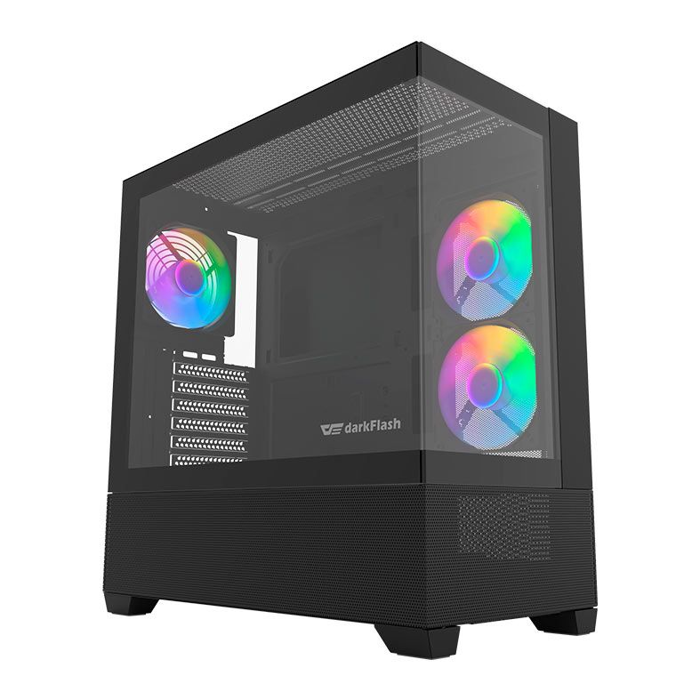 Gabinete Gamer Aigo Darkflash Panoramic DS900 Air, Rainbow, Mid-Tower, Lateral de Vidro, Com 3 Fans, Preto, DF-PANORAMIC-DS900AIR-BK-3F