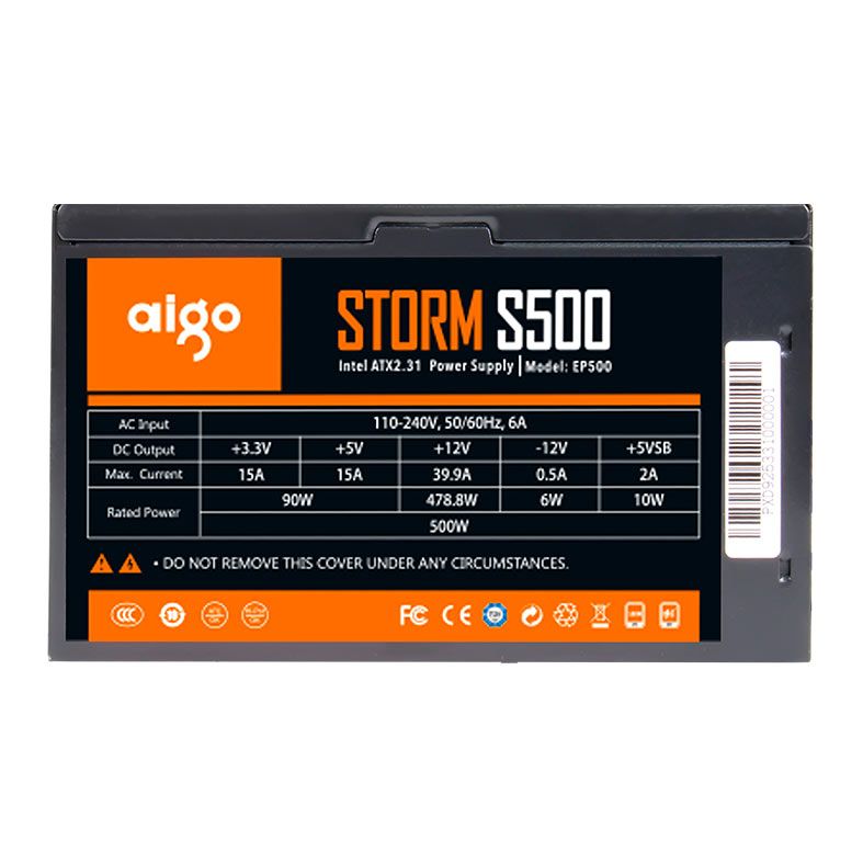 Fonte Aigo Darkflash Storm S500, 500W, 80 Plus White, DF-STORM-S500