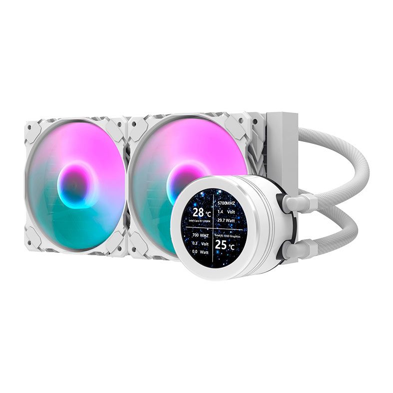 Water Cooler Aigo Darkflash DN240S, ARGB, Display IPS 2.1 Pol, 240mm, Branco, DN240S-WH