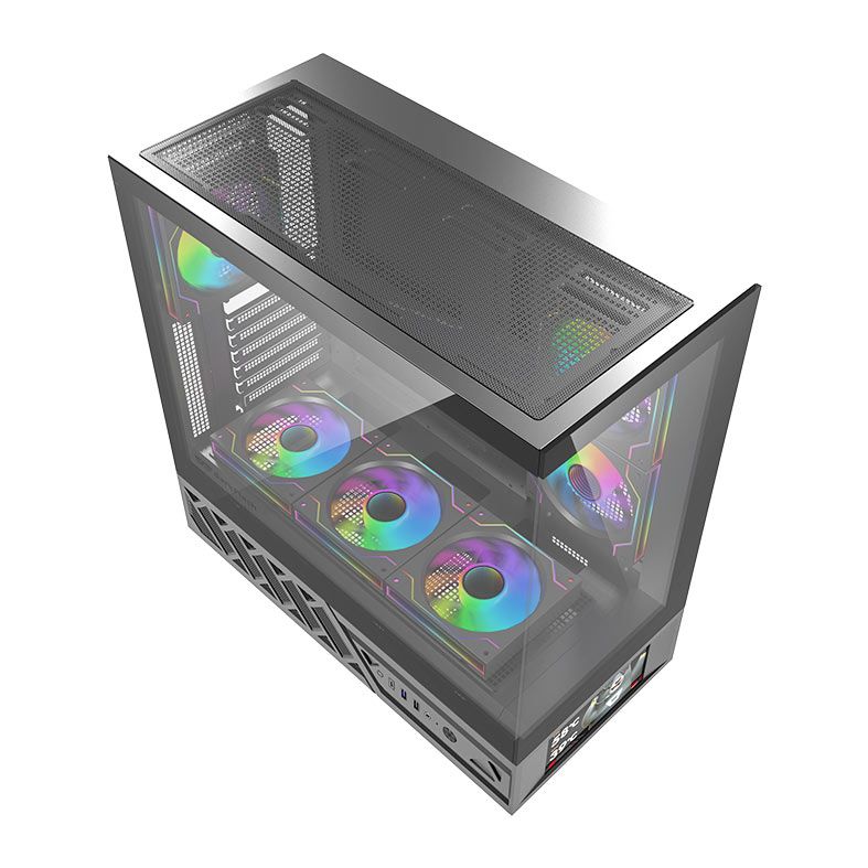 Gabinete Gamer Aigo Darkflash DS950V, Mid-Tower, Lateral de Vidro, Com 6 Fans, ARGB, Com Tela, Preto, DS950V-PC-CASE-BLACK