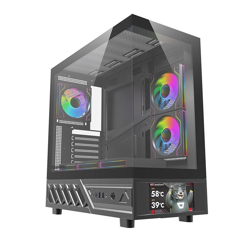 Gabinete Gamer Aigo Darkflash DS950V, Mid-Tower, Lateral de Vidro, Com 6 Fans, ARGB, Com Tela, Preto, DS950V-PC-CASE-BLACK