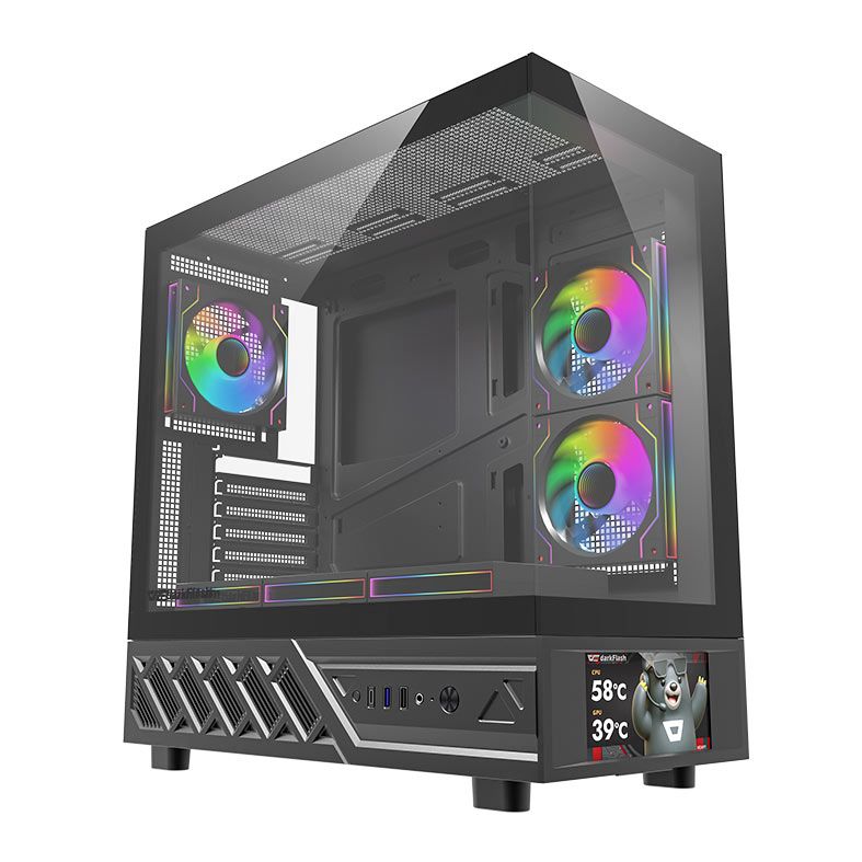 Gabinete Gamer Aigo Darkflash DS950V, Mid-Tower, Lateral de Vidro, Com 6 Fans, ARGB, Com Tela, Preto, DS950V-PC-CASE-BLACK