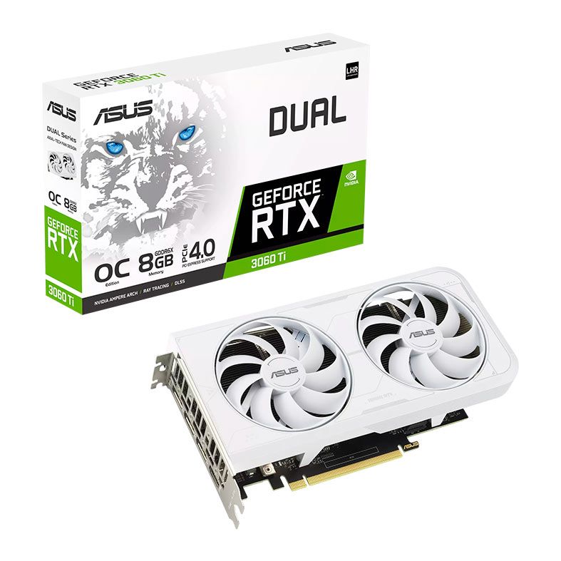 Placa de Video Asus GeForce RTX 3060 Ti Dual White OC, LHR, 8GB, GDDR6X, 256-bit, DUAL-RTX3060TI-O8GD6X-WHITE