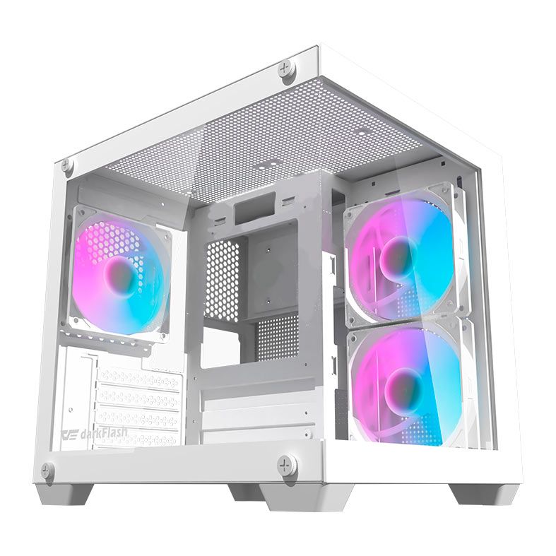 Gabinete Gamer Aigo Darkflash Durin D275M, Rainbow, Mid-Tower, Lateral de Vidro, Com 3 Fans, Branco, DURIN-WH-3F