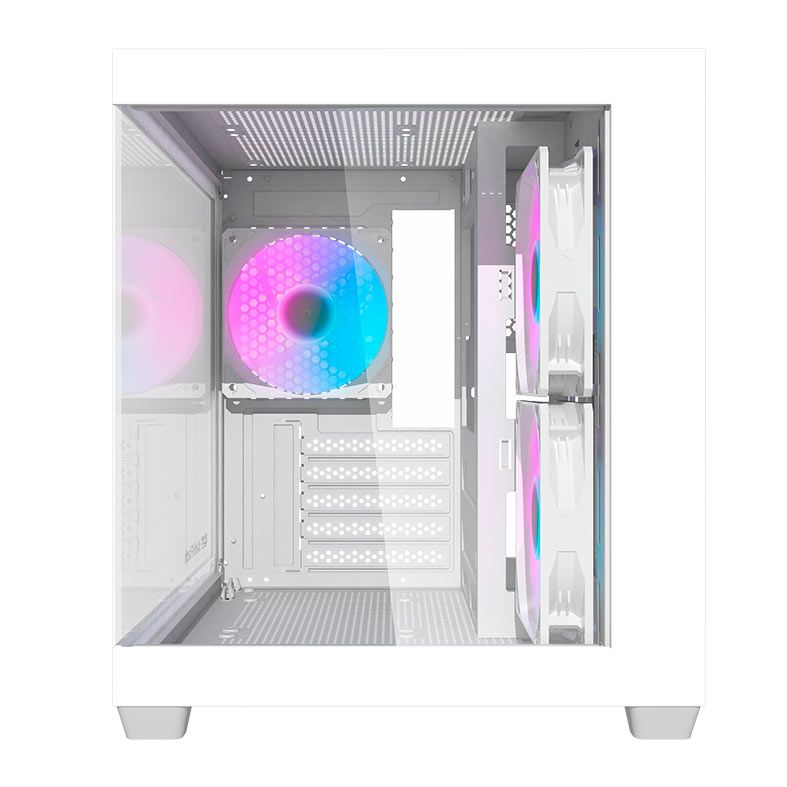 Gabinete Gamer Aigo Darkflash Durin D275M, Rainbow, Mid-Tower, Lateral de Vidro, Com 3 Fans, Branco, DURIN-WH-3F
