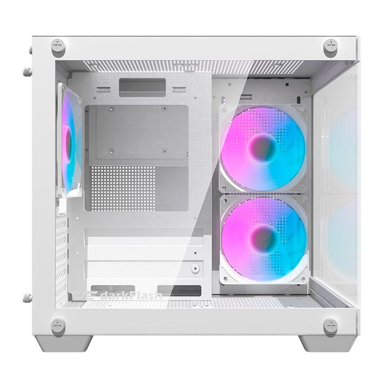 Gabinete Gamer Aigo Darkflash Durin D275M, Rainbow, Mid-Tower, Lateral de Vidro, Com 3 Fans, Branco, DURIN-WH-3F