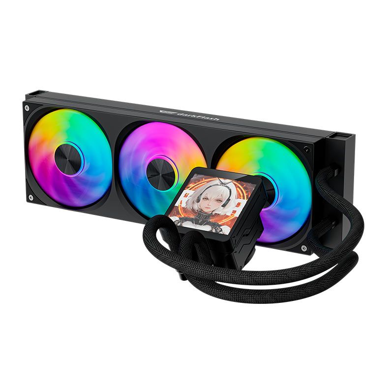 Water Cooler Aigo Darkflash DV360S, ARGB, Display IPS 3.95 Pol, 360mm, Preto, DV360S-MAX-BLACK