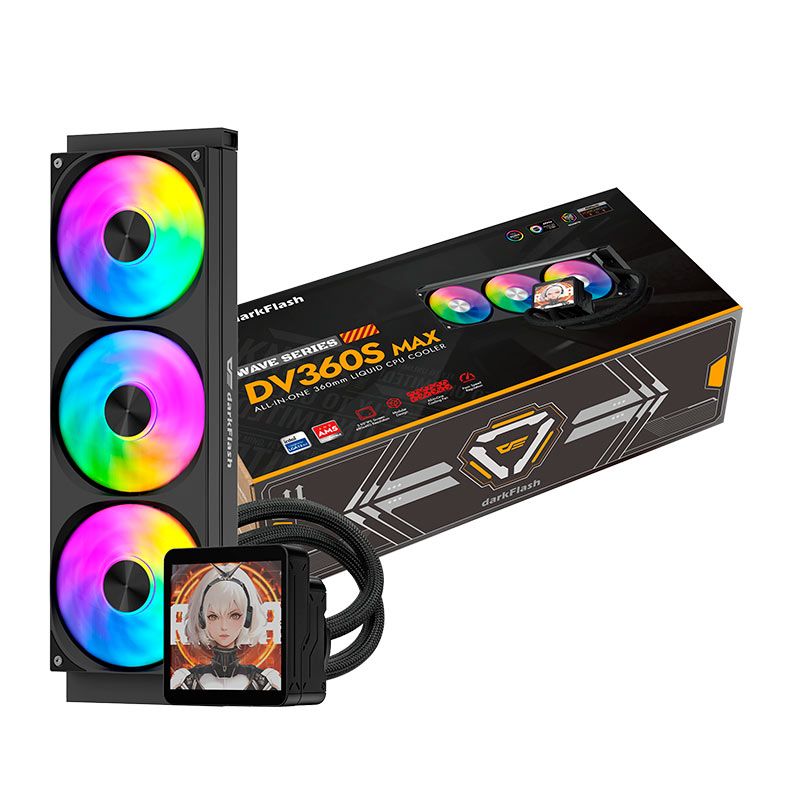 Water Cooler Aigo Darkflash DV360S, ARGB, Display IPS 3.95 Pol, 360mm, Preto, DV360S-MAX-BLACK