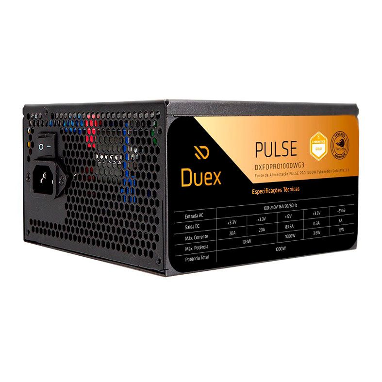 Fonte Duex Pulse Pro, 1000W, ATX 3.1, Full-Modular, Cybenetics Gold, PCIe 5.1, Preto, DXFOPRO1000WG3