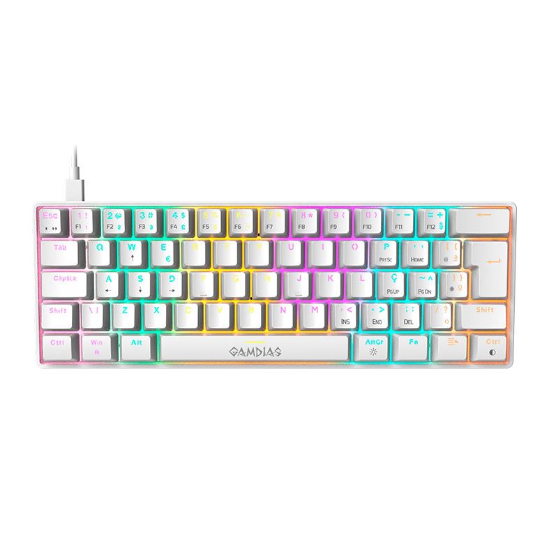 Combo Gamer Gamdias Hermes E4, Rainbow, Teclado Mecanico Marrom, Mouse 12800DPI, Mousepad Grande, Branco, E4-3IN1-PT-BROWN