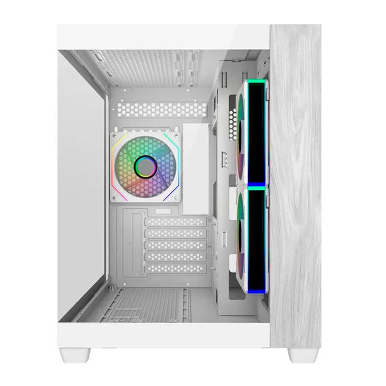 Gabinete Gamer Cooler Master Elite 481 Wood, ARGB, Mini-Tower, Lateral de Vidro, Com 3 Fans, Branco, E481-WHNN-S00