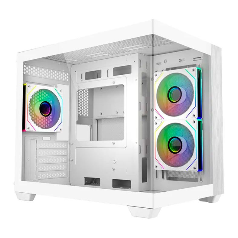 Gabinete Gamer Cooler Master Elite 481 Wood, ARGB, Mini-Tower, Lateral de Vidro, Com 3 Fans, Branco, E481-WHNN-S00