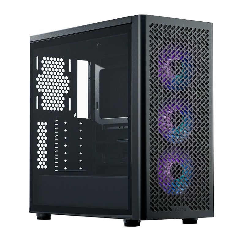 Gabinete Gamer Cooler Master Elite 502, ARGB, Vidro Temperado, Mid Tower, ATX, Com 3 Fans, Preto, E502-KGNN-SAZ