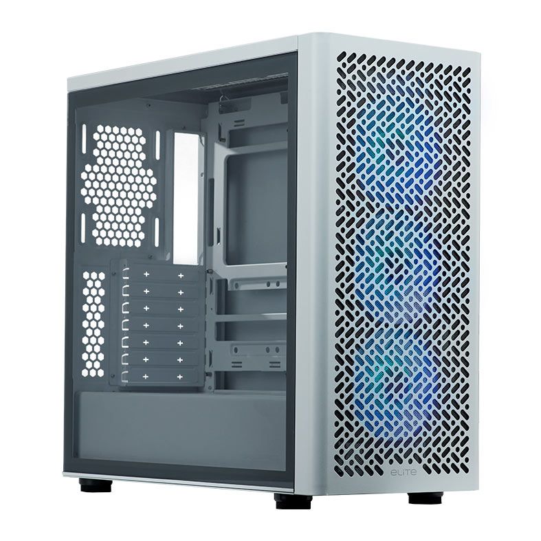 Gabinete Gamer Cooler Master Elite 502, ARGB, Vidro Temperado, Mid Tower, ATX, Com 3 Fans, Branco, E502-WGNN-S00