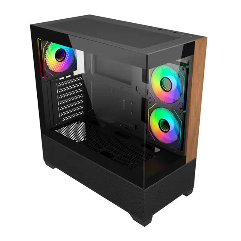 Gabinete Gamer Cooler Master Elite 690 Wood, ARGB, Mid-Tower, Lateral de Vidro, Com 3 Fans, Preto, E690-KHNN-S00