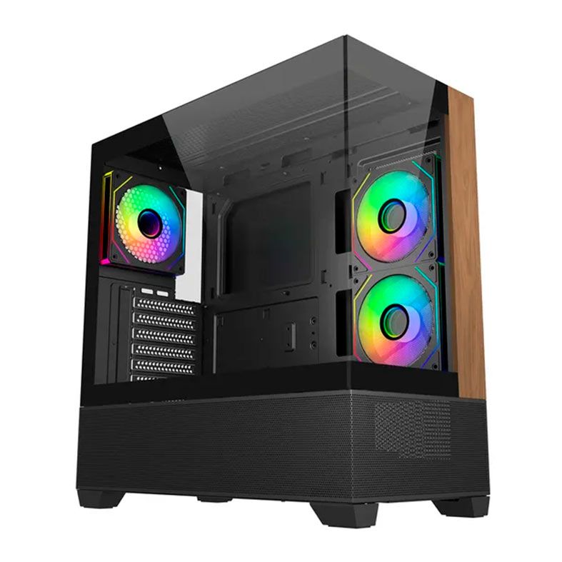 Gabinete Gamer Cooler Master Elite 690 Wood, ARGB, Mid-Tower, Lateral de Vidro, Com 3 Fans, Preto, E690-KHNN-S00