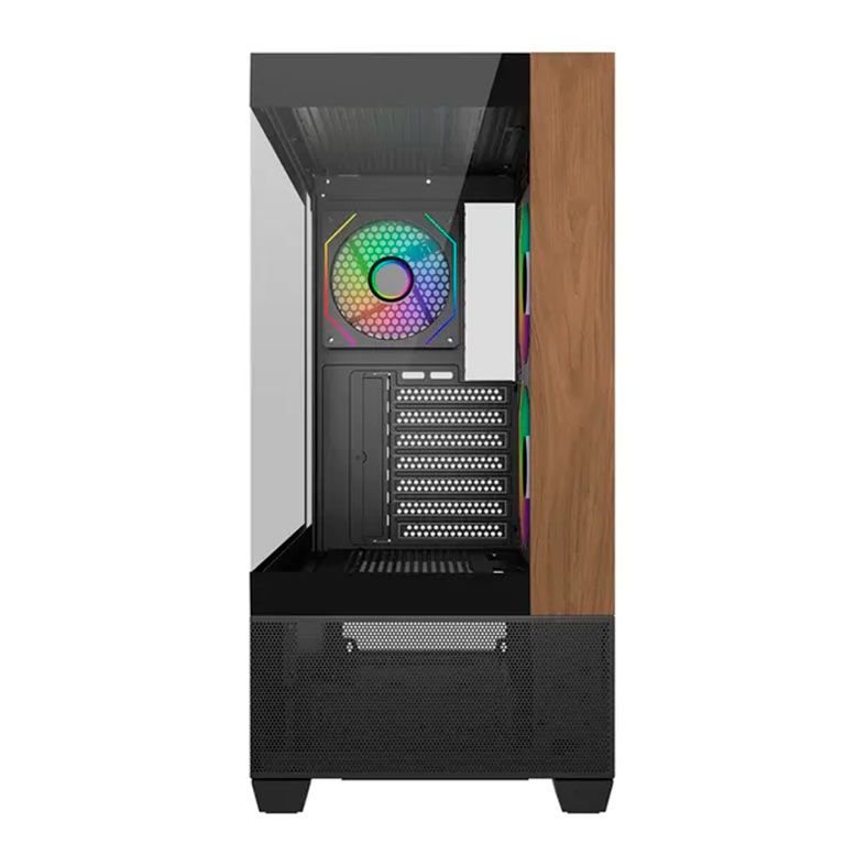 Gabinete Gamer Cooler Master Elite 690 Wood, ARGB, Mid-Tower, Lateral de Vidro, Com 3 Fans, Preto, E690-KHNN-S00