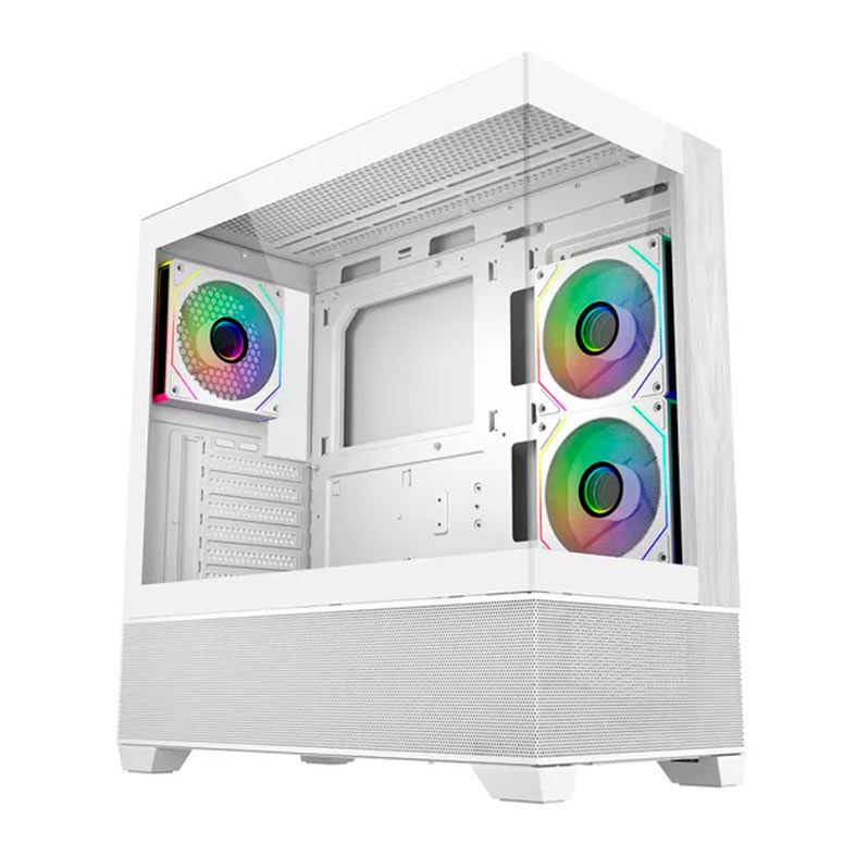 Gabinete Gamer Cooler Master Elite 690 Wood, ARGB, Mid-Tower, Lateral de Vidro, Com 3 Fans, Branco, E690-WHNN-S00