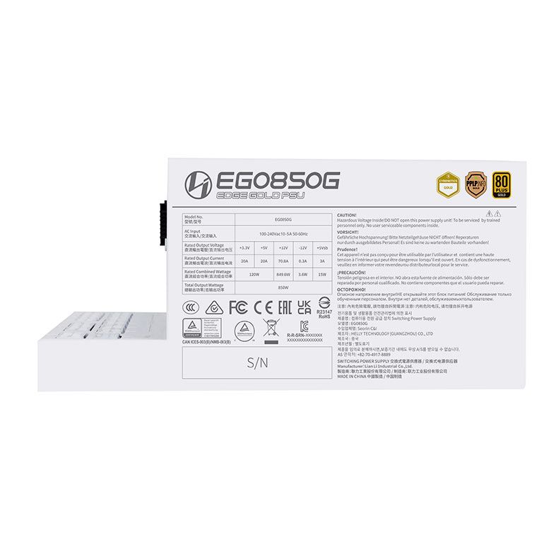 Fonte Lian Li EG0850G, 850W, Full Modular, 80 Plus Gold, Branco, EG0850G-WH