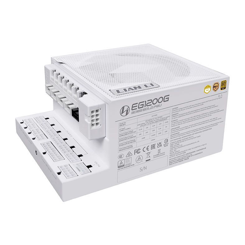 Fonte Lian Li EG1200G, 1200W, Full Modular, 80 Plus Gold, Branco, EG1200G-WH