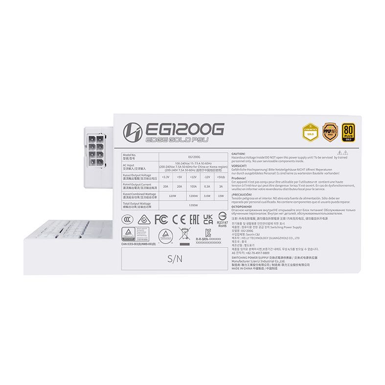 Fonte Lian Li EG1200G, 1200W, Full Modular, 80 Plus Gold, Branco, EG1200G-WH