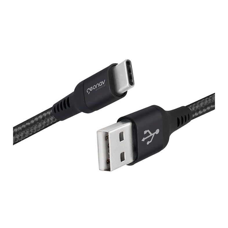 Cabo USB-C Geonav, 1,20M, USB-C Para USB, Nylon Trancada, Preto e Cinza, ESC05BK