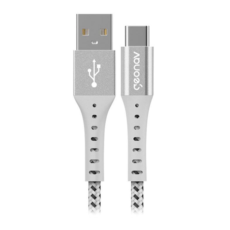 Cabo USB-C Para USB Geonav, 1,20m, Nylon Trancado, Branco e Preto, ESC05WT