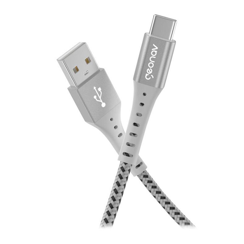 Cabo USB-C Para USB Geonav, 1,20m, Nylon Trancado, Branco e Preto, ESC05WT