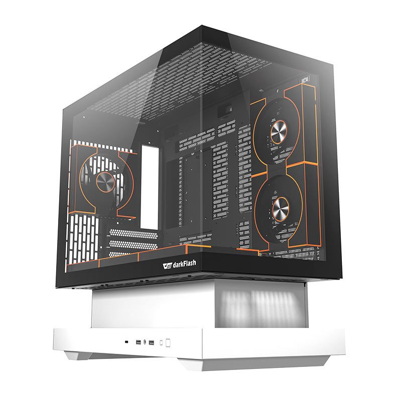 Gabinete Gamer Aigo Darkflash Floatron F1, ARGB, Full-Tower, Lateral de Vidro, Com 6 Fans, Branco, F1-BW-COMBO-DM8-LINEX6-WH