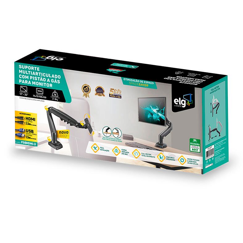 Suporte Multiarticulado de Monitor ELG F98HDMI-U, 17 a 35 Pol, Preto, F98HDMI-U