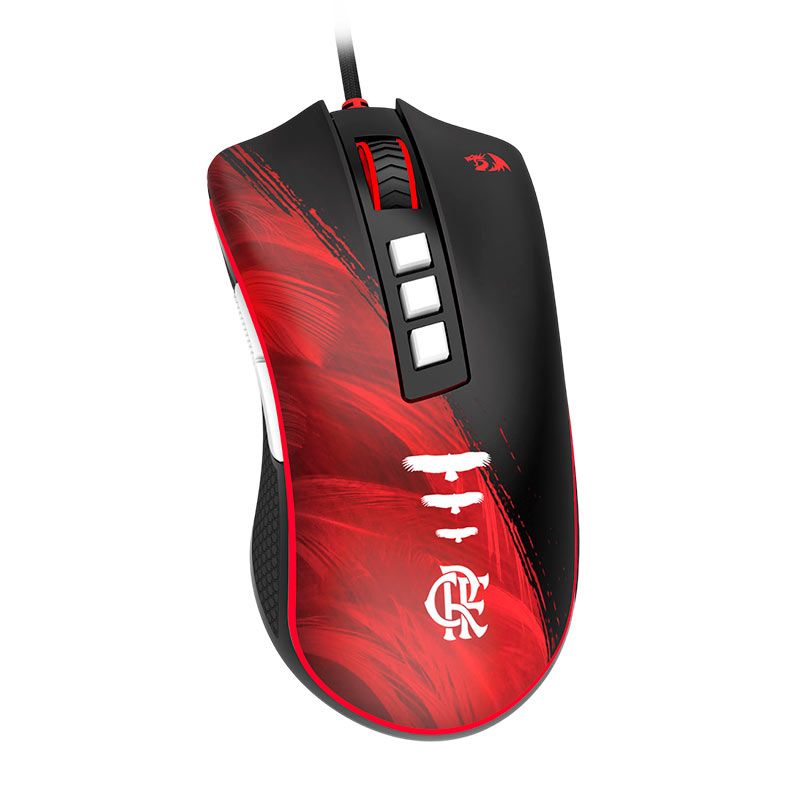Mouse Gamer Redragon Flamengo Attack, 12400DPI, 8 Botoes, Preto e Vermelho, FL711