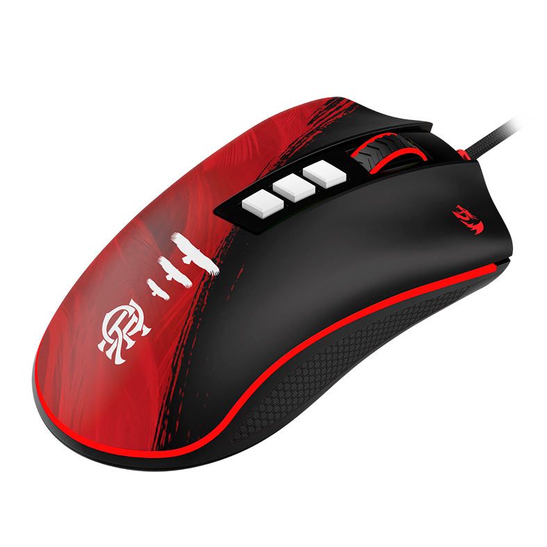 Mouse Gamer Redragon Flamengo Attack, 12400DPI, 8 Botoes, Preto e Vermelho, FL711