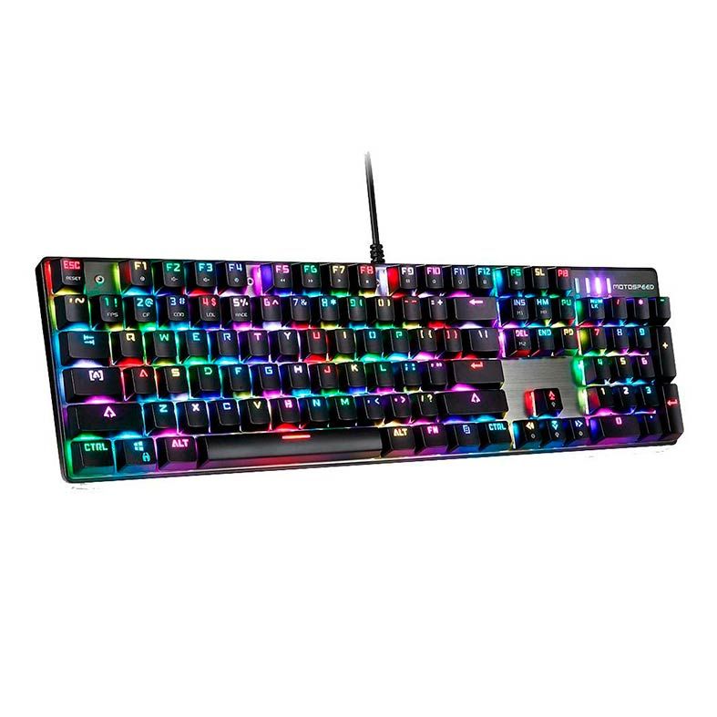 Teclado Mecanico Motospeed CK104 Preto Switch Azul RGB, FMSTC0001AZL