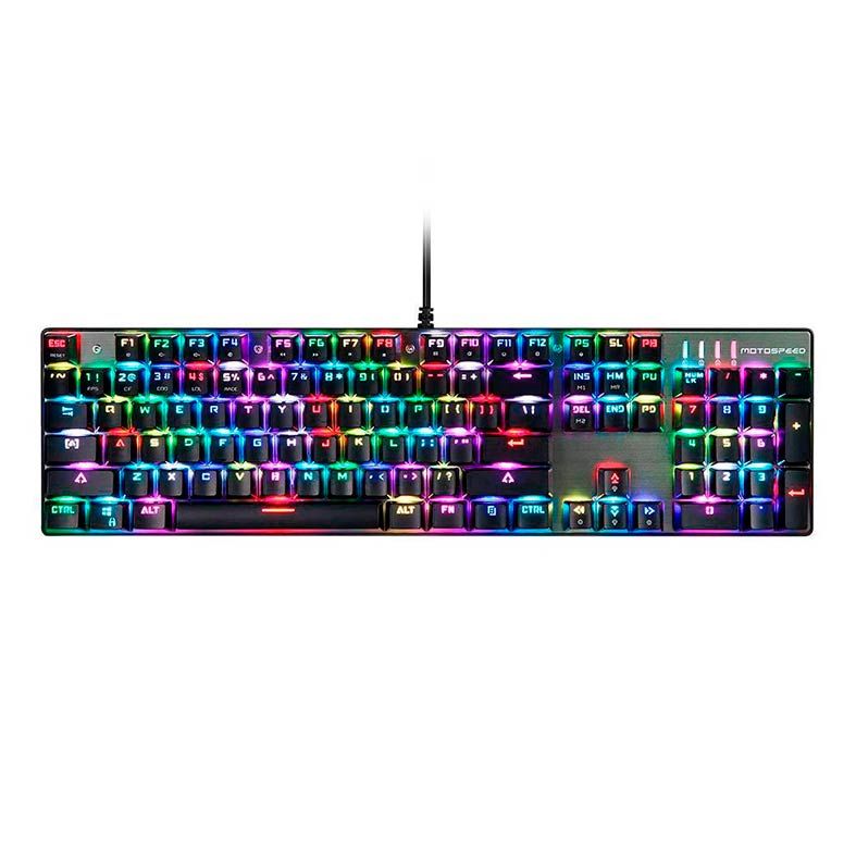 Teclado Mecanico Motospeed CK104 Preto Switch Azul RGB, FMSTC0001AZL