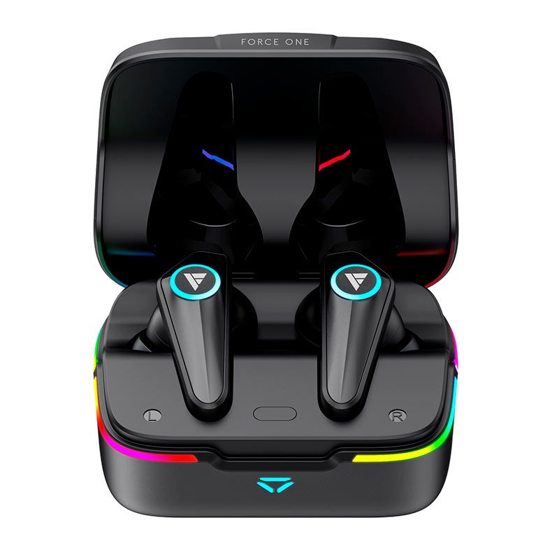 Fone de Ouvido Gamer Force One Sonic Boom, TWS, RGB, Bluetooth, Preto, FR.AU.SB.01