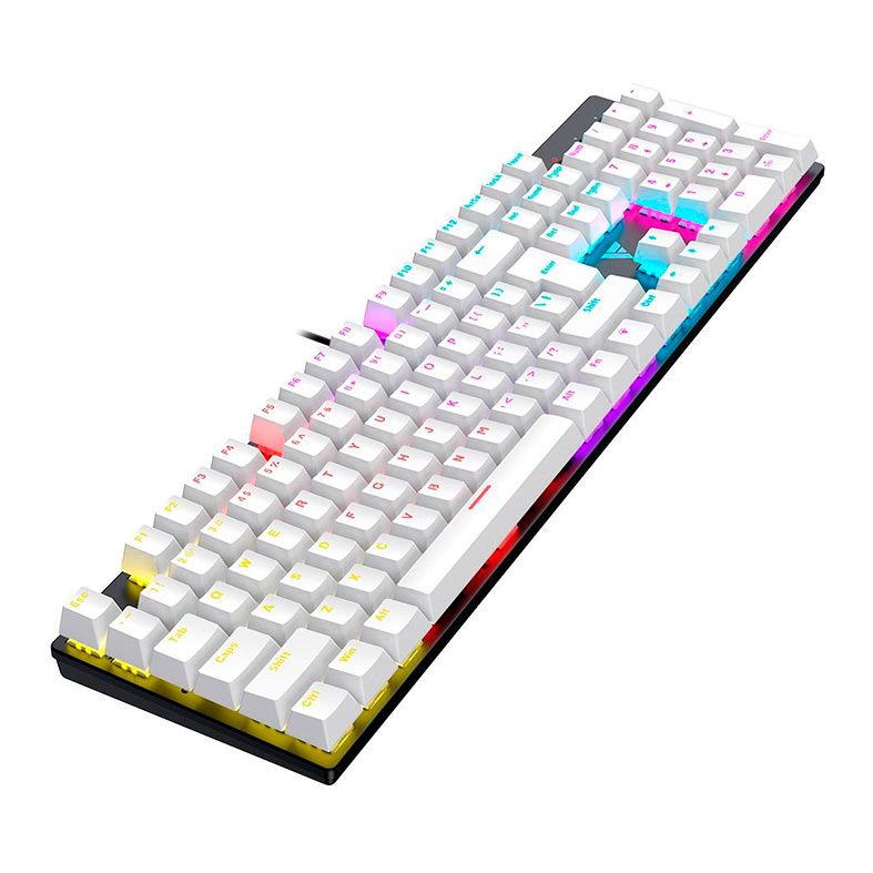 Teclado Mecanico Gamer Force One Avro, Rainbow, US, Switch Azul, Preto e Branco, FRC-AVRO-BL