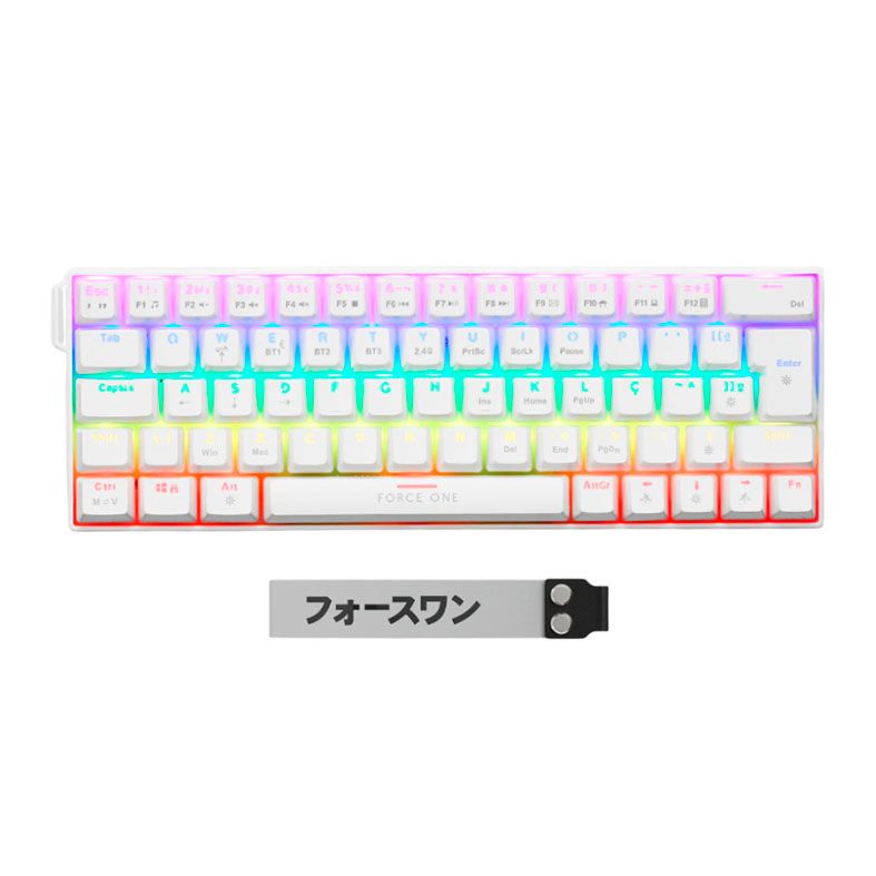 Teclado Mecanico Force One Atlas, 60%, RGB, Tri-Mode, Switch Blue, Branco, FR.TC.A6.02