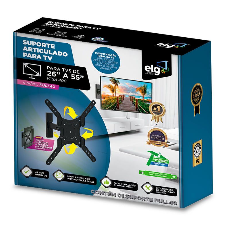 Suporte Articulado Para TV ELG, 26 Pol. a 55 Pol., Preto, FULL40