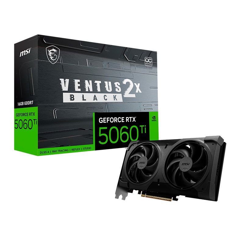 Placa de Video MSI GeForce RTX 5060 Ti Ventus 2X Black Plus OC, 16GB, GDDR7, 128-bit, G506T-16V2CBP