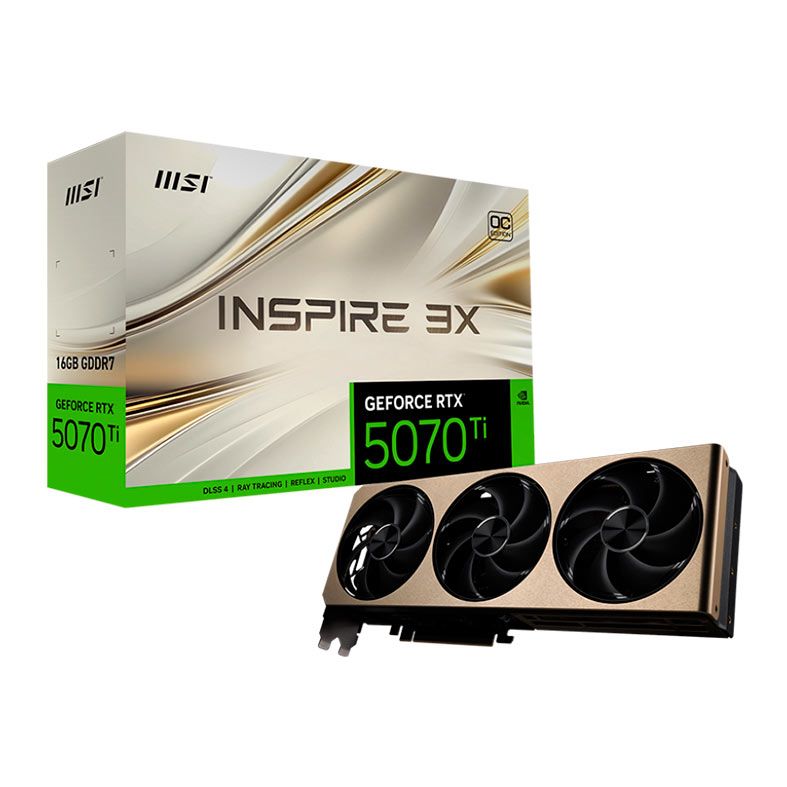 Placa de Video MSI GeForce RTX 5070 Ti Inspire 3X OC, 16GB, GDDR7, 256-bit, G507T-16I3C-NAC