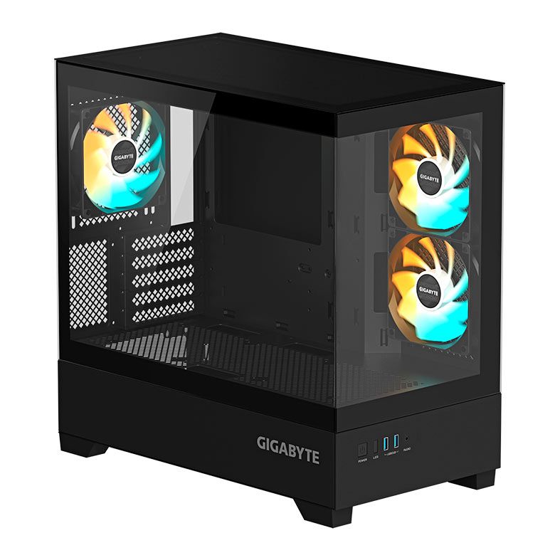Gabinete Gamer Gigabyte C201 Panoramic, ARGB, Mid-Tower, Lateral de Vidro, Com 3 Fans, Preto, GB-C201P