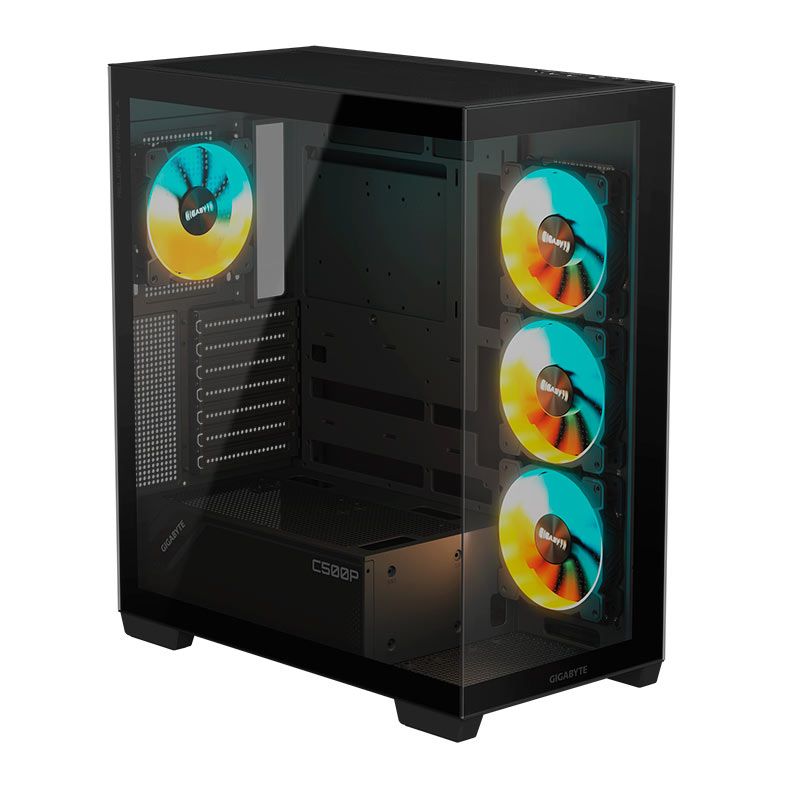 Gabinete Gamer Gigabyte C500 Panoramic Stealth, ARGB, Mid-Tower, Lateral de Vidro, Com 4 Fans, Preto, GB-C500P-ST