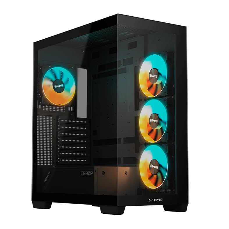 Gabinete Gamer Gigabyte C500 Panoramic Stealth, ARGB, Mid-Tower, Lateral de Vidro, Com 4 Fans, Preto, GB-C500P-ST