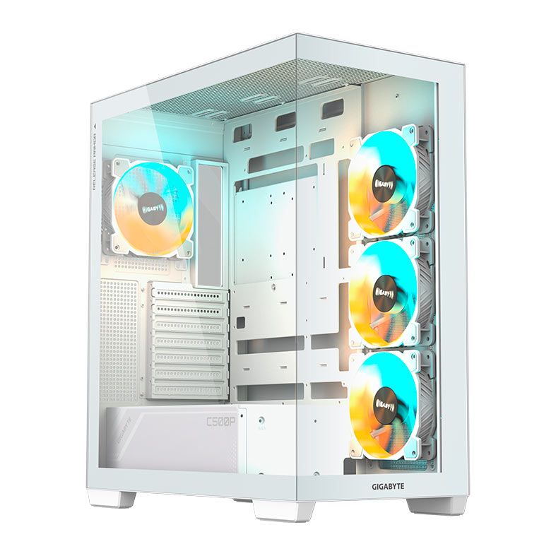 Gabinete Gamer Gigabyte C500 Panoramic Stealth Ice, ARGB, Mid-Tower, Lateral de Vidro, Com 4 Fans, Branco, GB-C500PI-ST