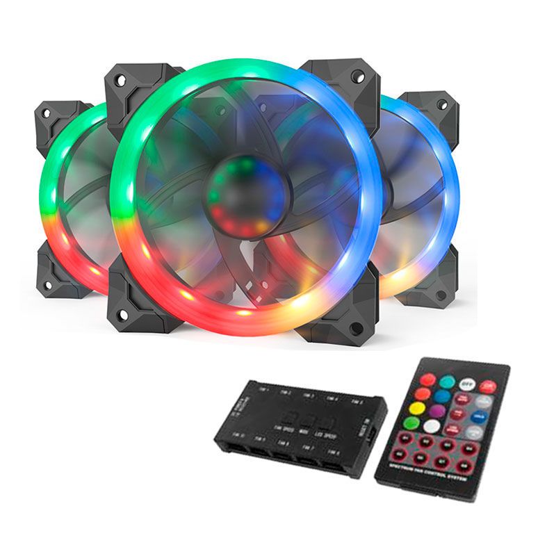 Kit Ventoinhas Redragon RGB 3x120mm c/ Controle, GC-F008