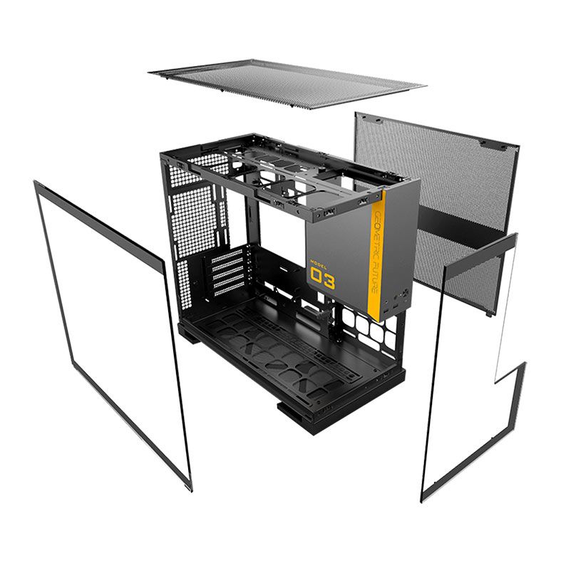 Gabinete Gamer Geometric Future Model 3, Mini-Tower, Lateral de Vidro, Preto e Cinza, GEO-M3-BG