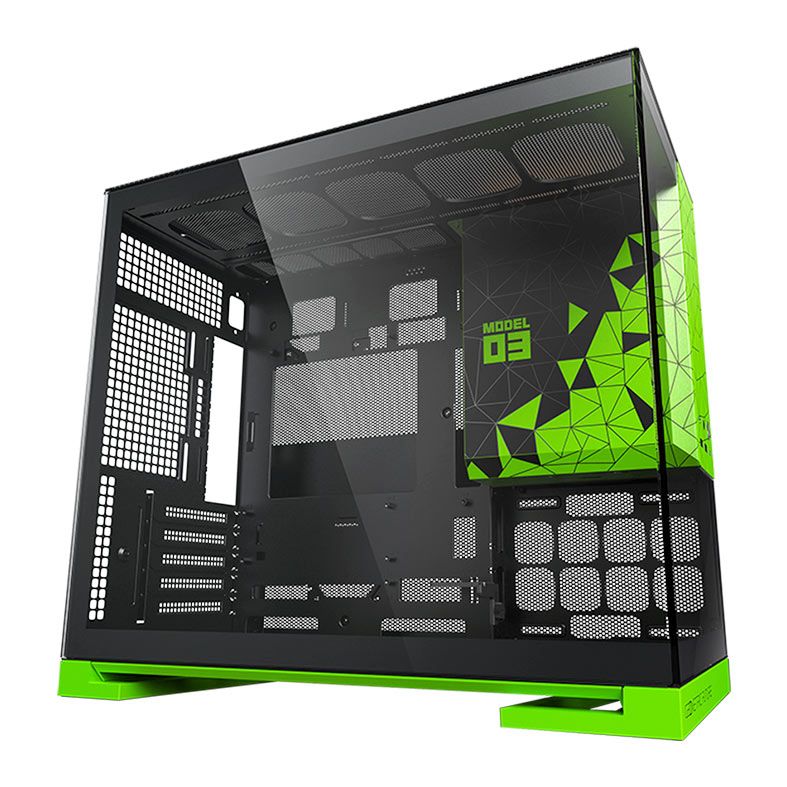 Gabinete Gamer Geometric Future Model 3, Mini-Tower, Lateral de Vidro, Preto e Verde, GEO-M3-BNV